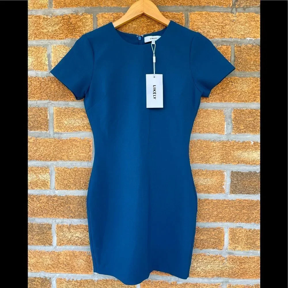 Likely Manhattan short sleeve cerulean teal dress